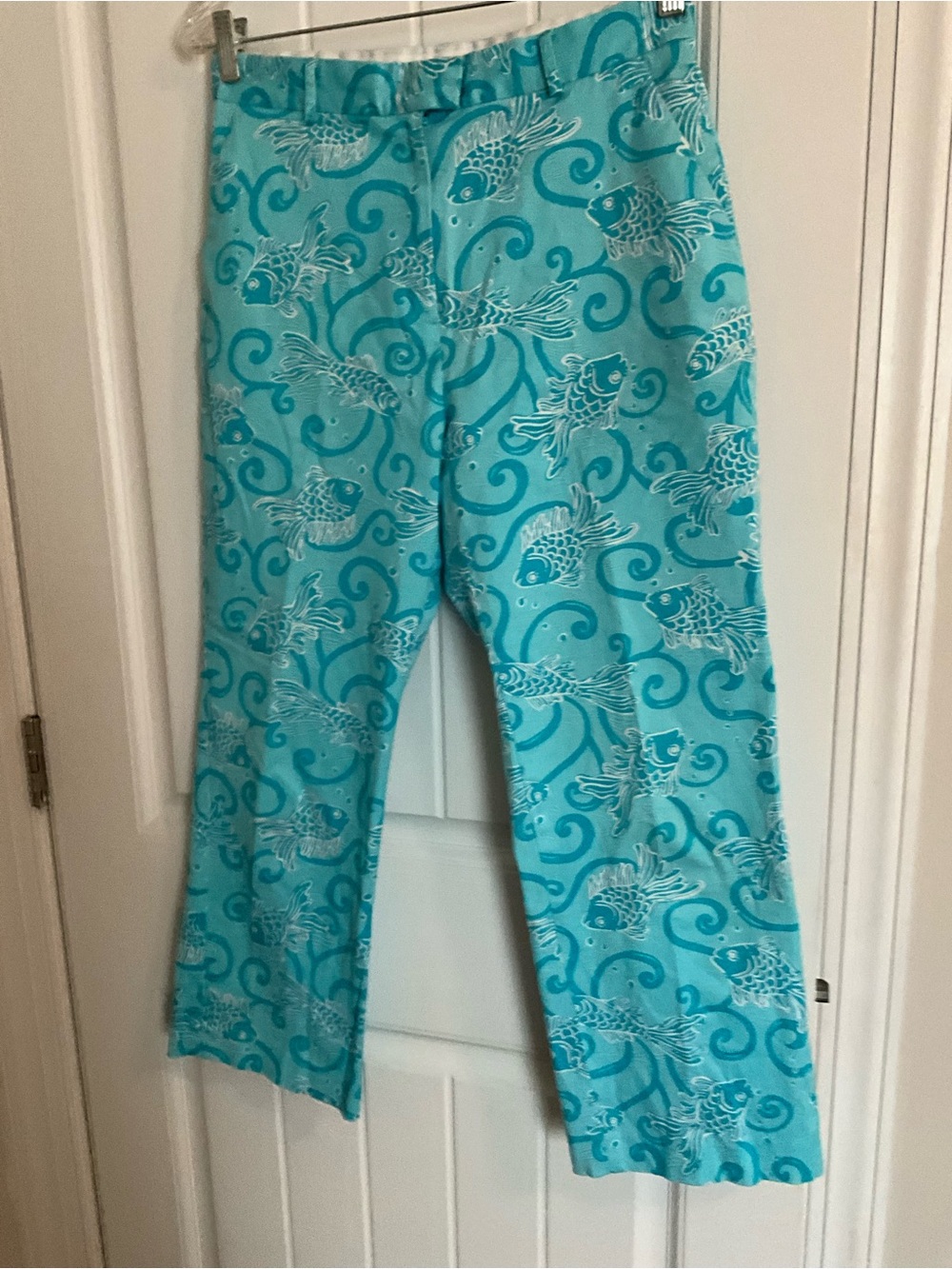Lilly Pulitzer Turquoise Fish-Print Wide Leg Pants size 8